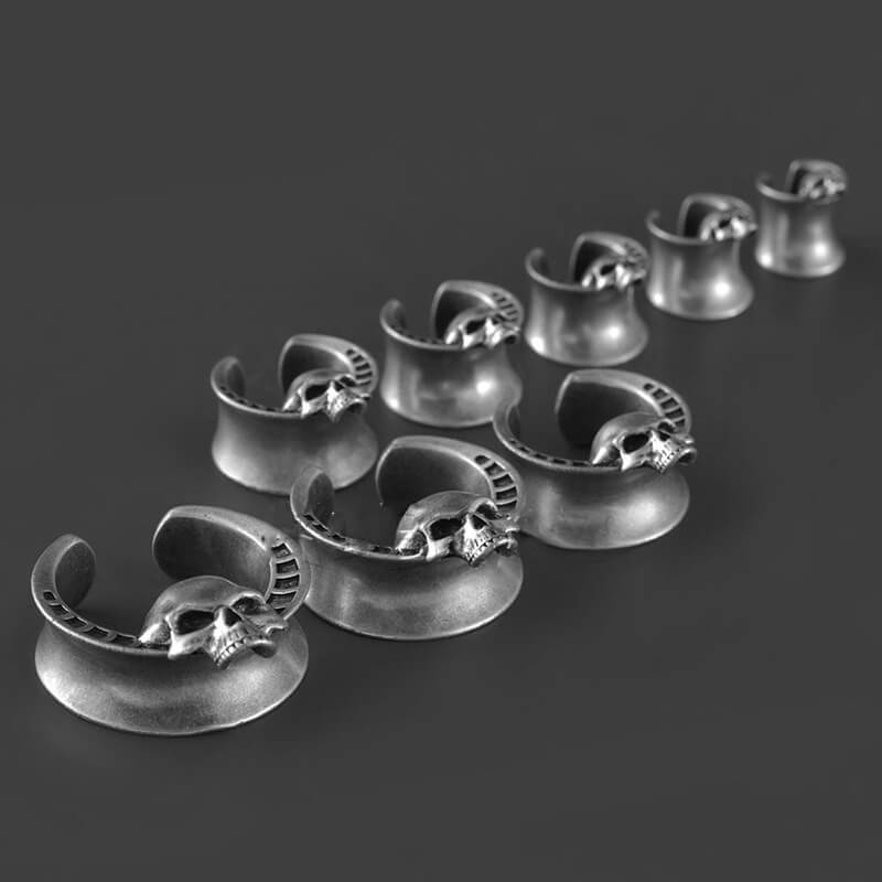 Horned Skull Brass Tunnel Ear Gauges
