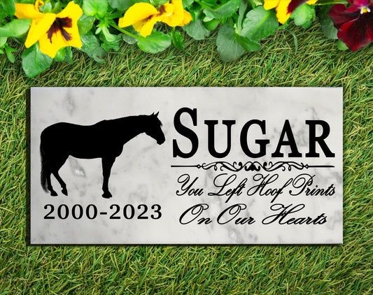 Personalized Horse Memorial Stone – Marble Silhouette Plaque with Years