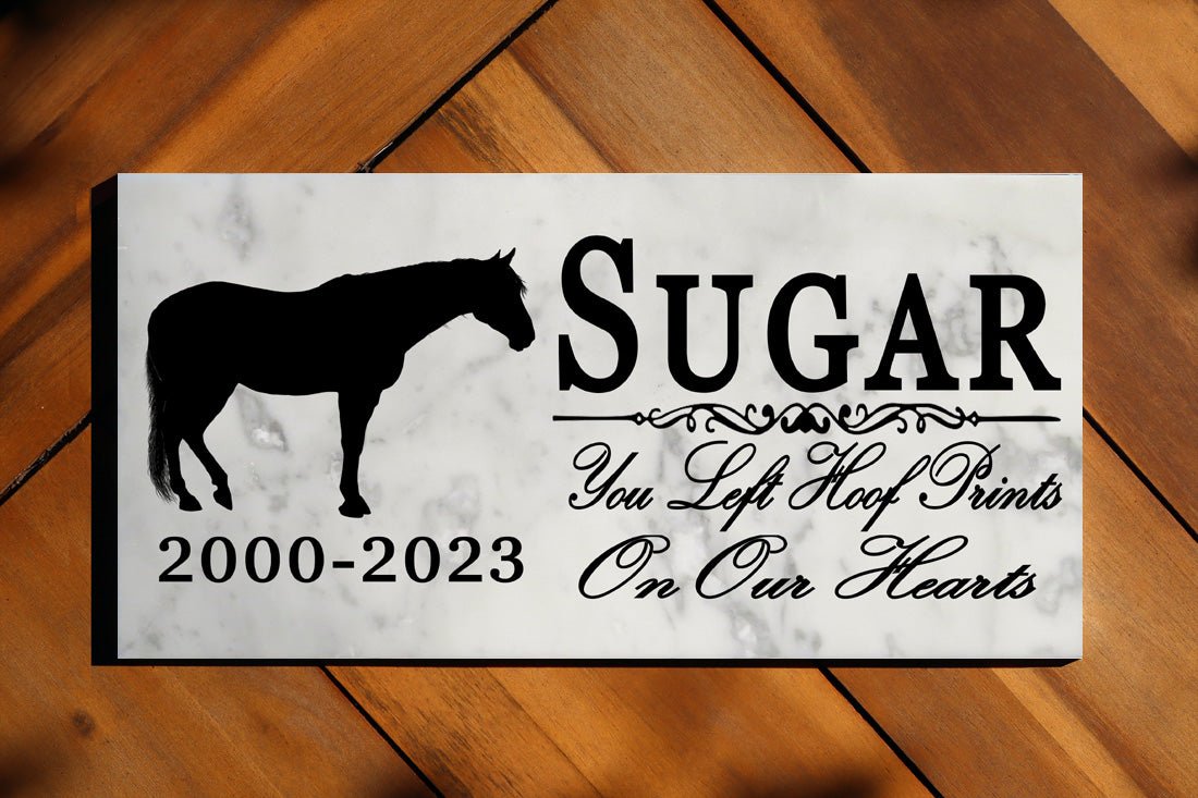 Personalized Horse Memorial Stone – Marble Silhouette Plaque with Years
