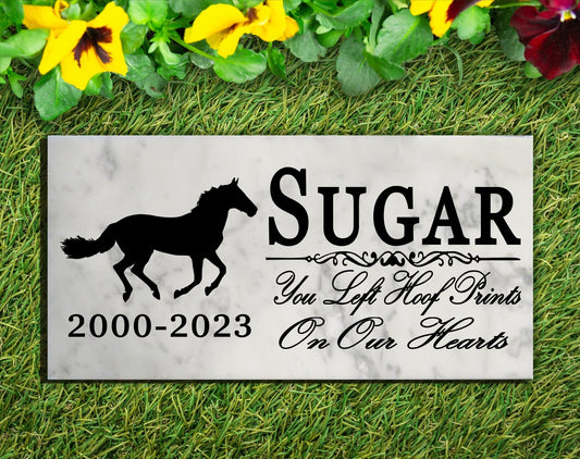 Personalized Horse Memorial Stone – Galloping Silhouette Marble Plaque