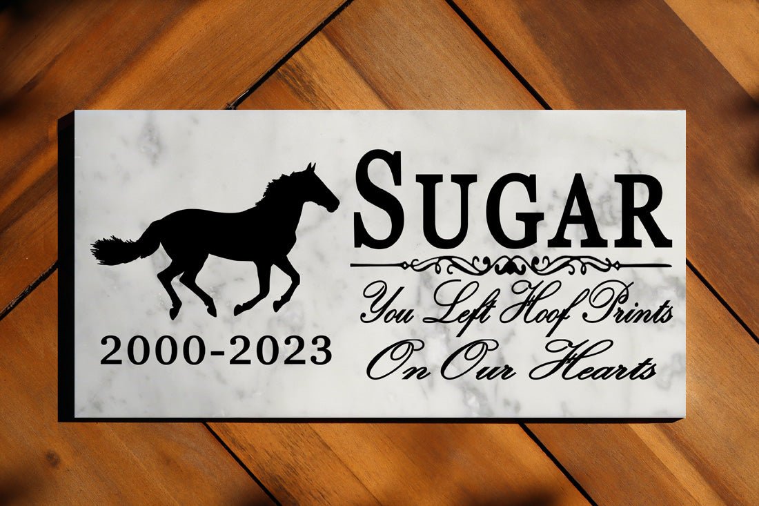Personalized Horse Memorial Stone – Galloping Silhouette Marble Plaque