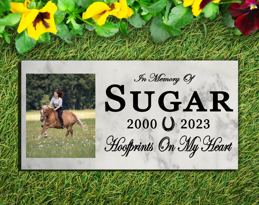 Horse Memorial Plaque – Personalized Marble Pet Tribute With Photo & Dates