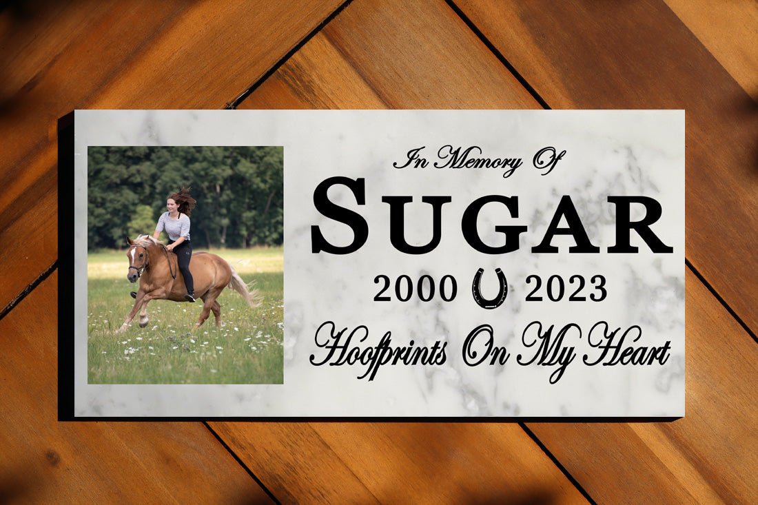 Horse Memorial Plaque – Personalized Marble Pet Tribute With Photo & Dates