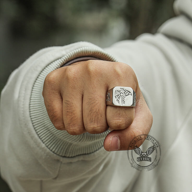 Horus And Anubis Stainless Steel Egyptian Ring