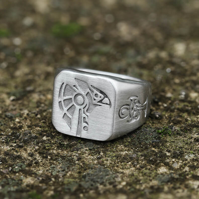 Horus And Anubis Stainless Steel Egyptian Ring