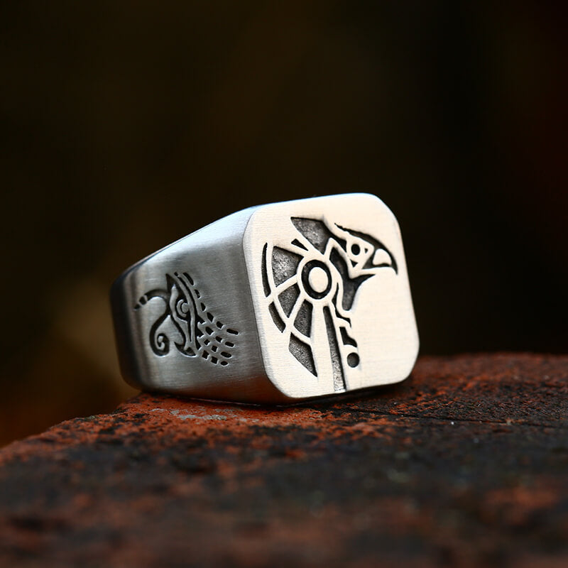 Horus And Anubis Stainless Steel Egyptian Ring