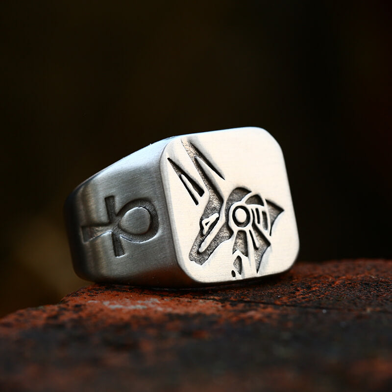 Horus And Anubis Stainless Steel Egyptian Ring