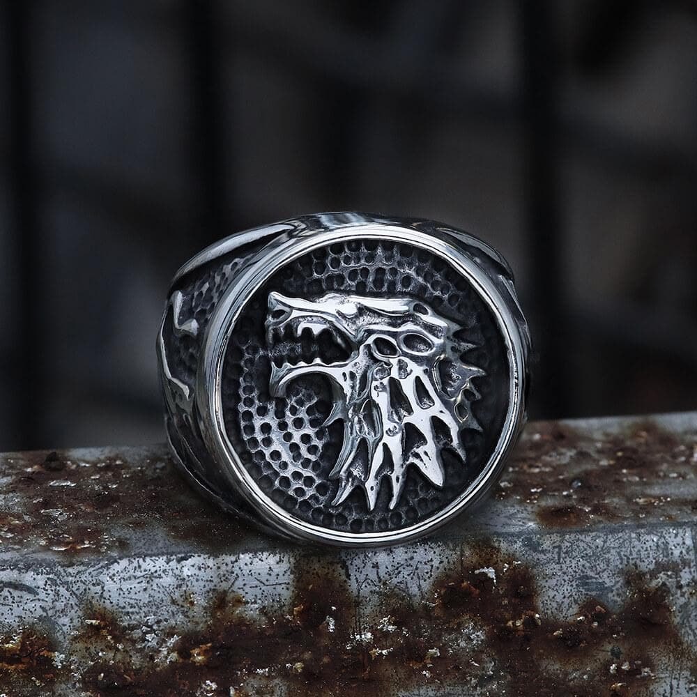 Growling Direwolf Stainless Steel Ring