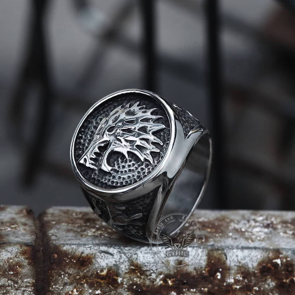 Growling Direwolf Stainless Steel Ring