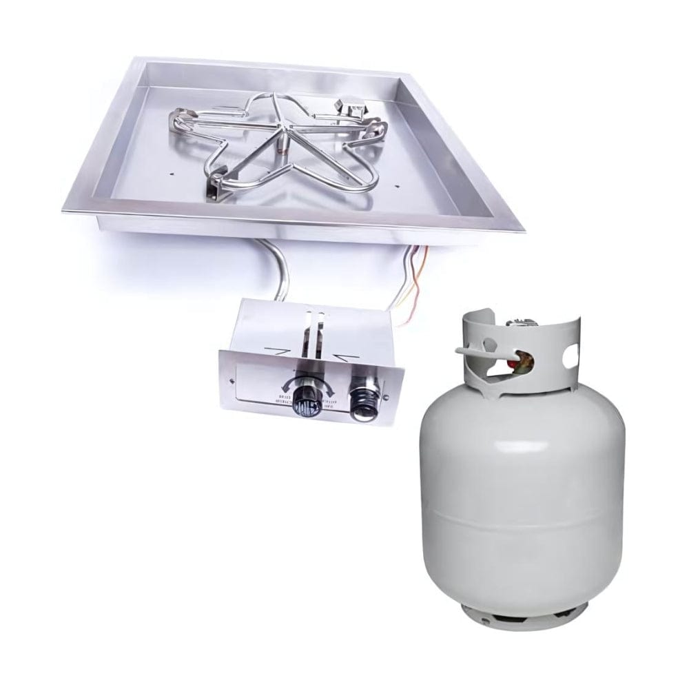 HPC Square Bowl Gas Fire Pit Insert with Push Button Ignition