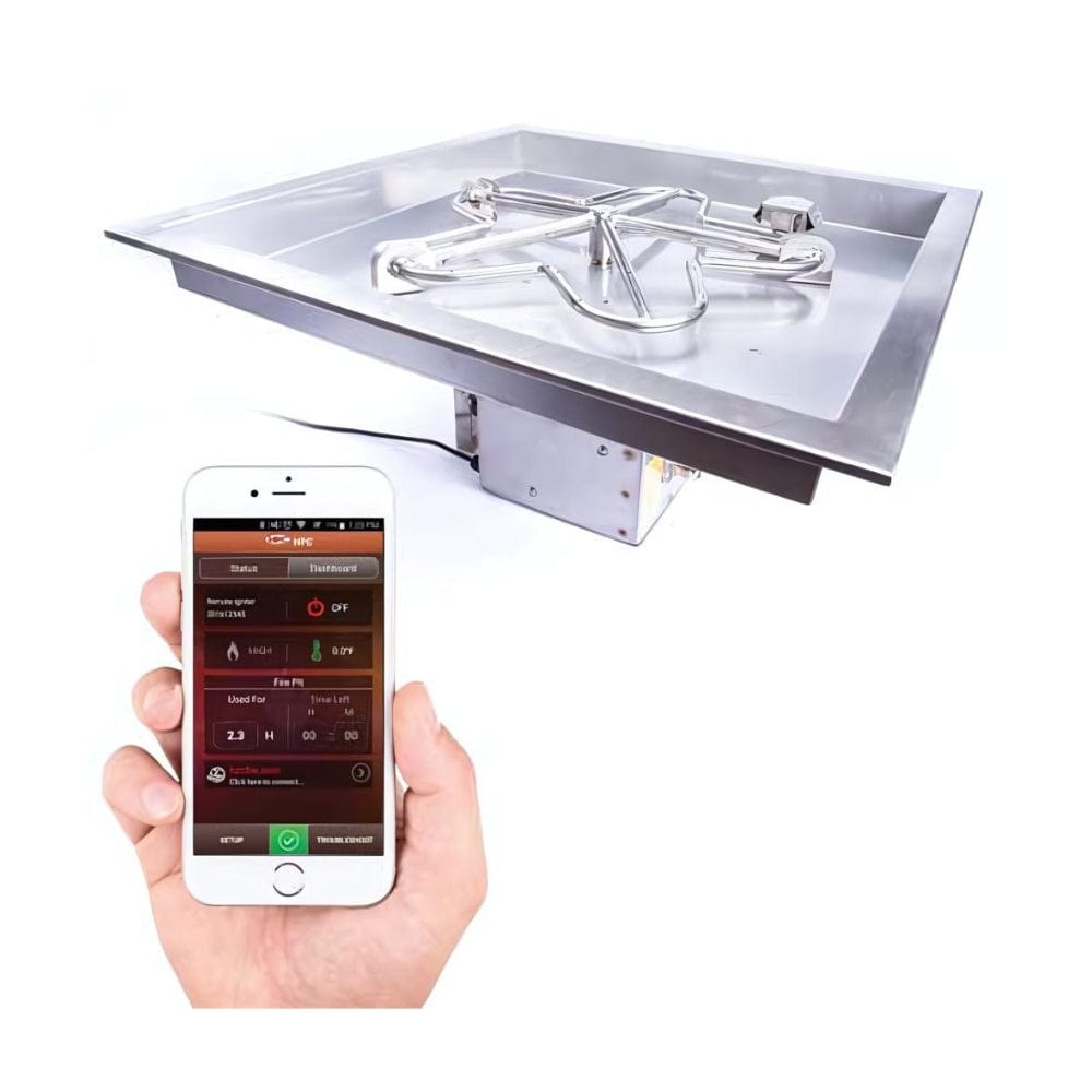 HPC Square Bowl Gas Fire Pit Insert with Hi/Lo Electronic Ignition and Torpedo Burner