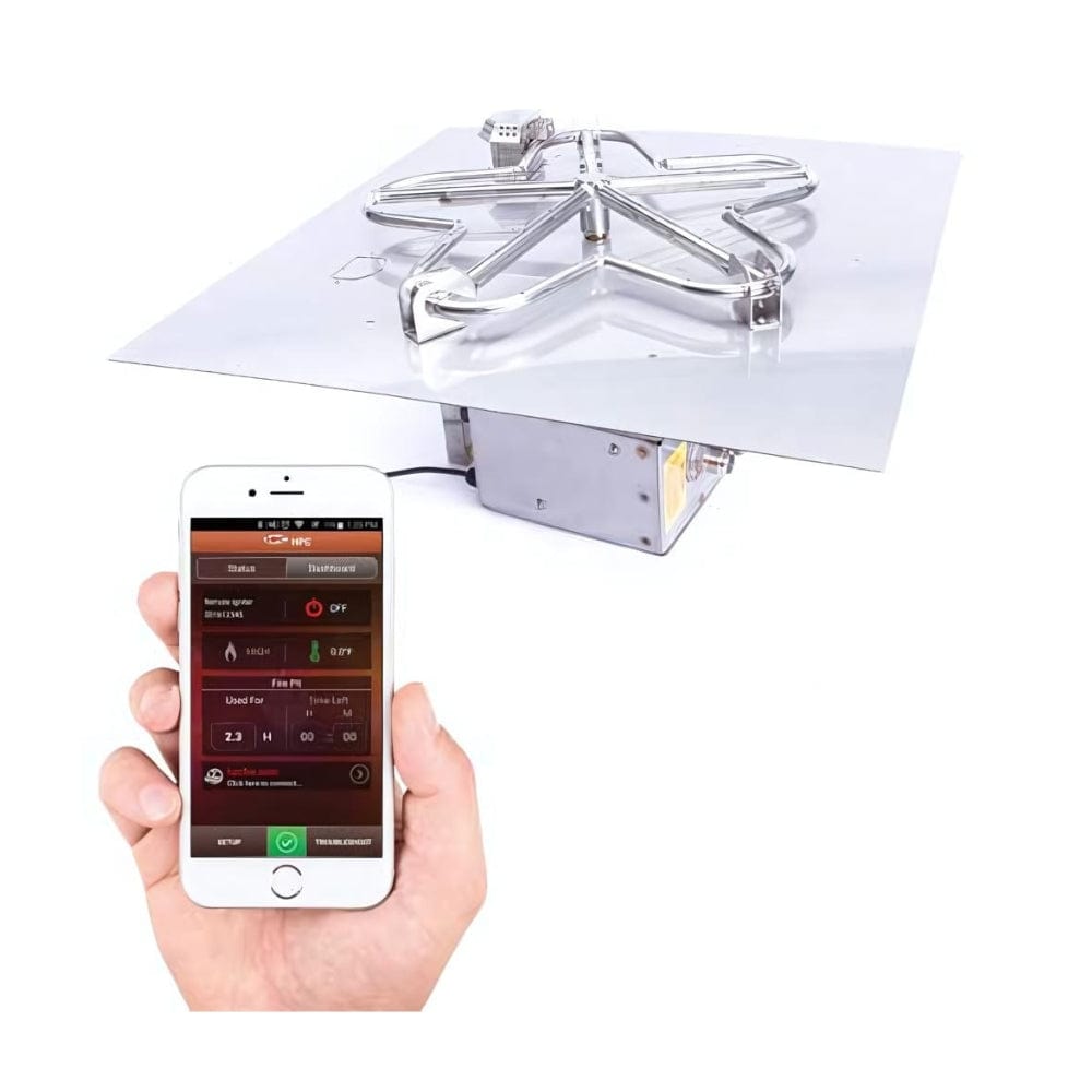 HPC Square Flat Gas Fire Pit Insert with Hi/Lo Electronic Ignition and Standard Burner