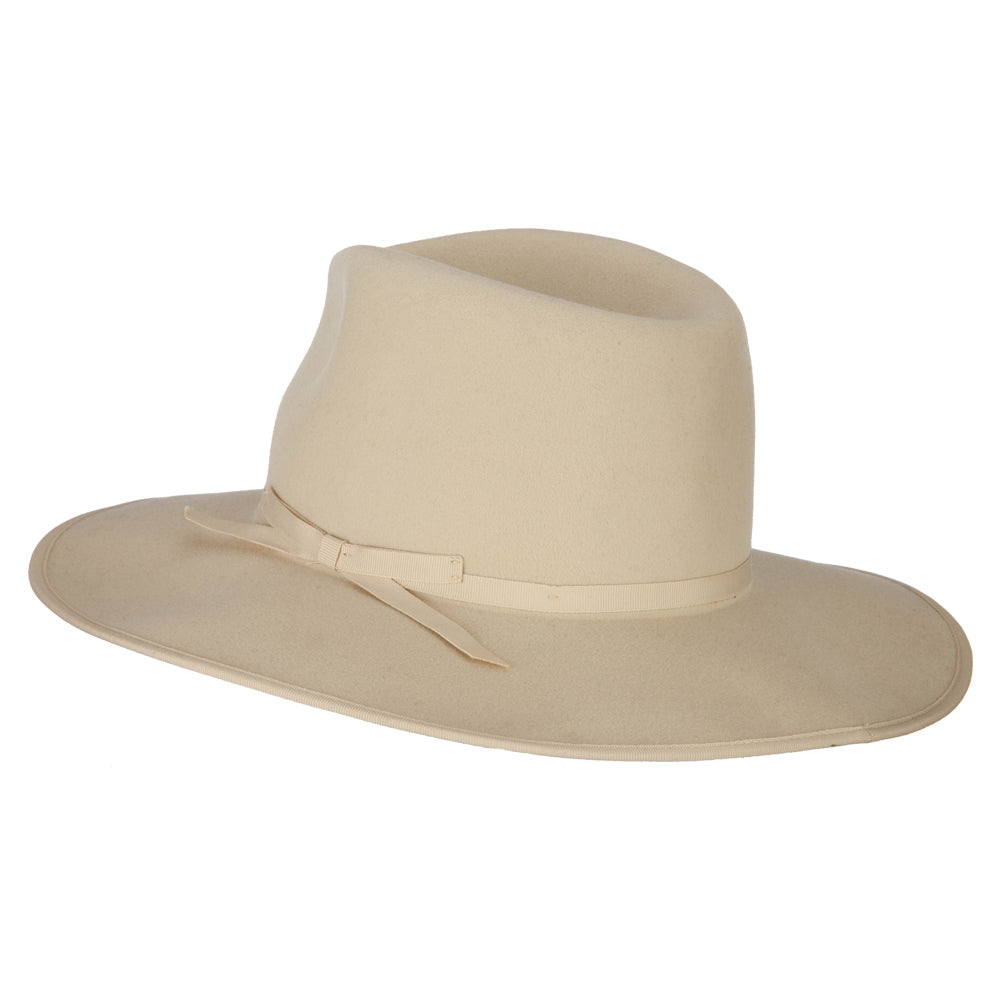 Women's Thin Ribbon Band Trim Large Brim Wool Felt Fedora Hat