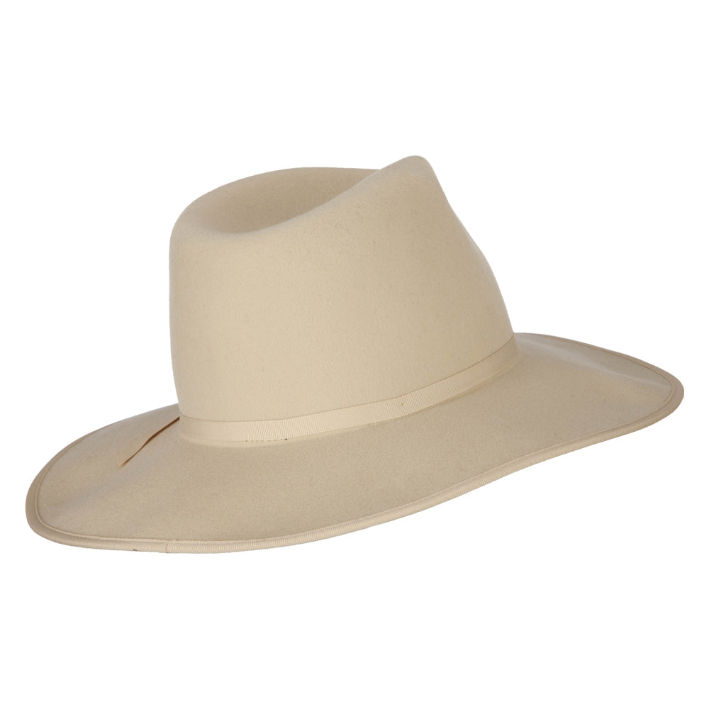 Women's Thin Ribbon Band Trim Large Brim Wool Felt Fedora Hat