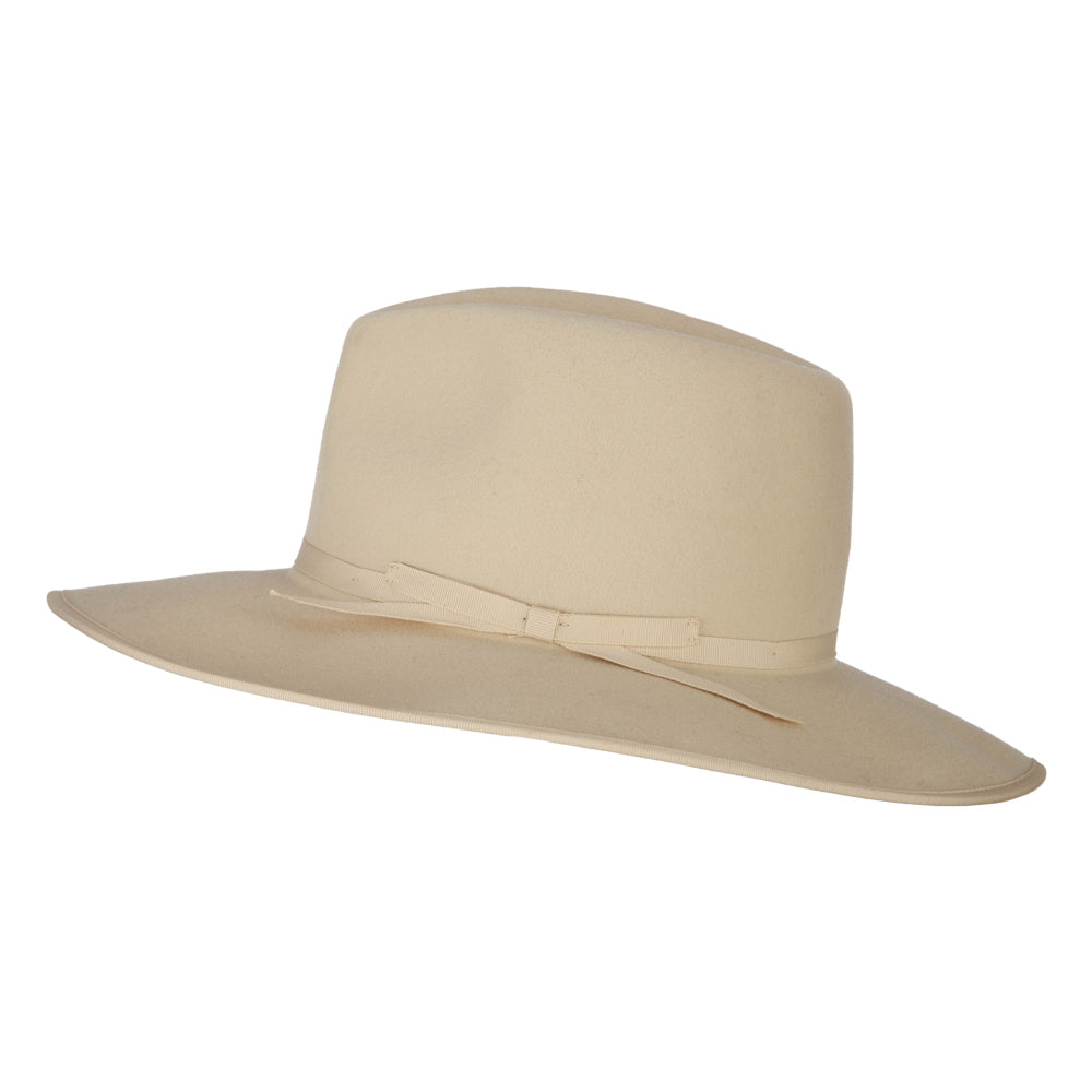 Women's Thin Ribbon Band Trim Large Brim Wool Felt Fedora Hat