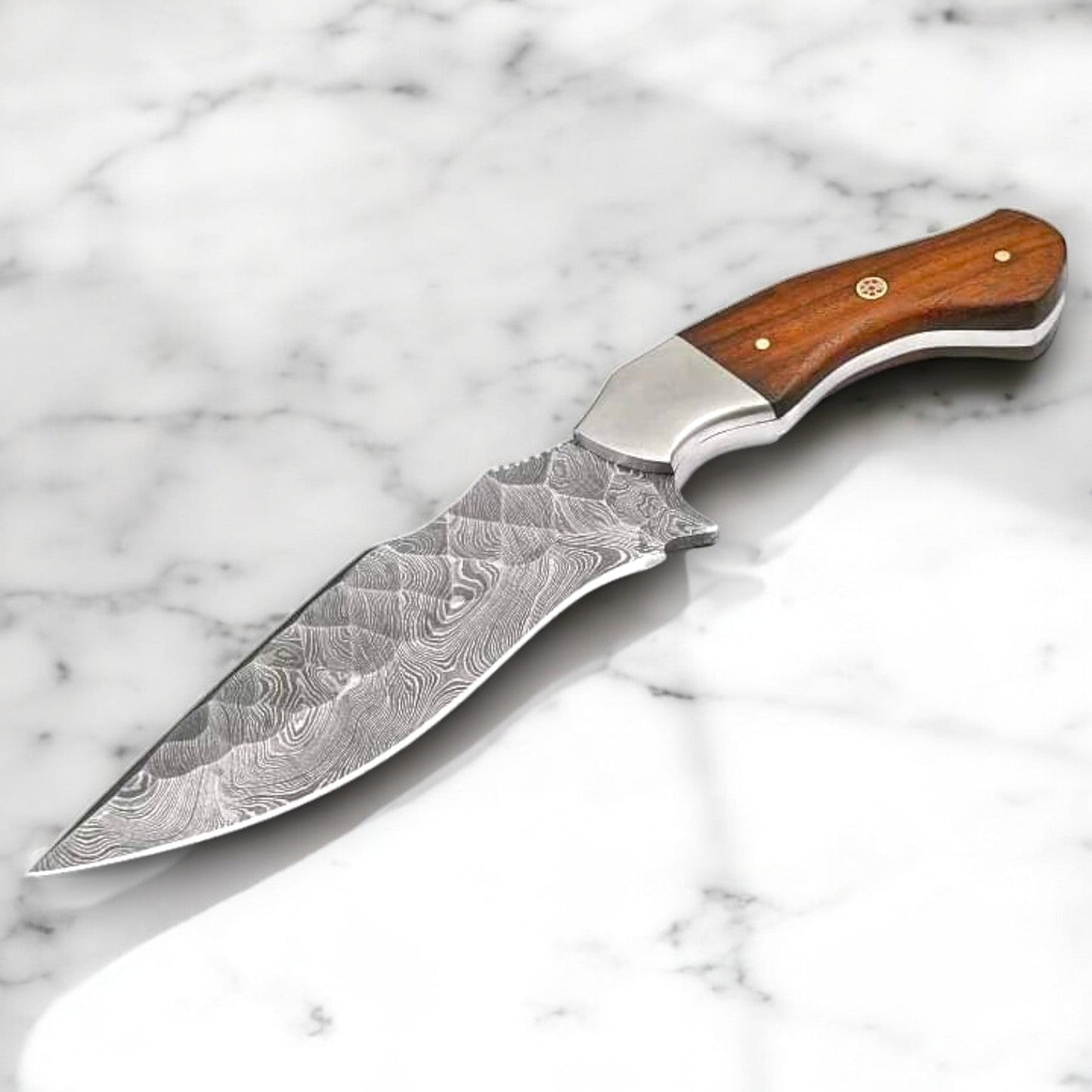 Custom Handmade Damascus Steel Hunting Knife with Rosewood Handle – 9.25" with Leather Sheath