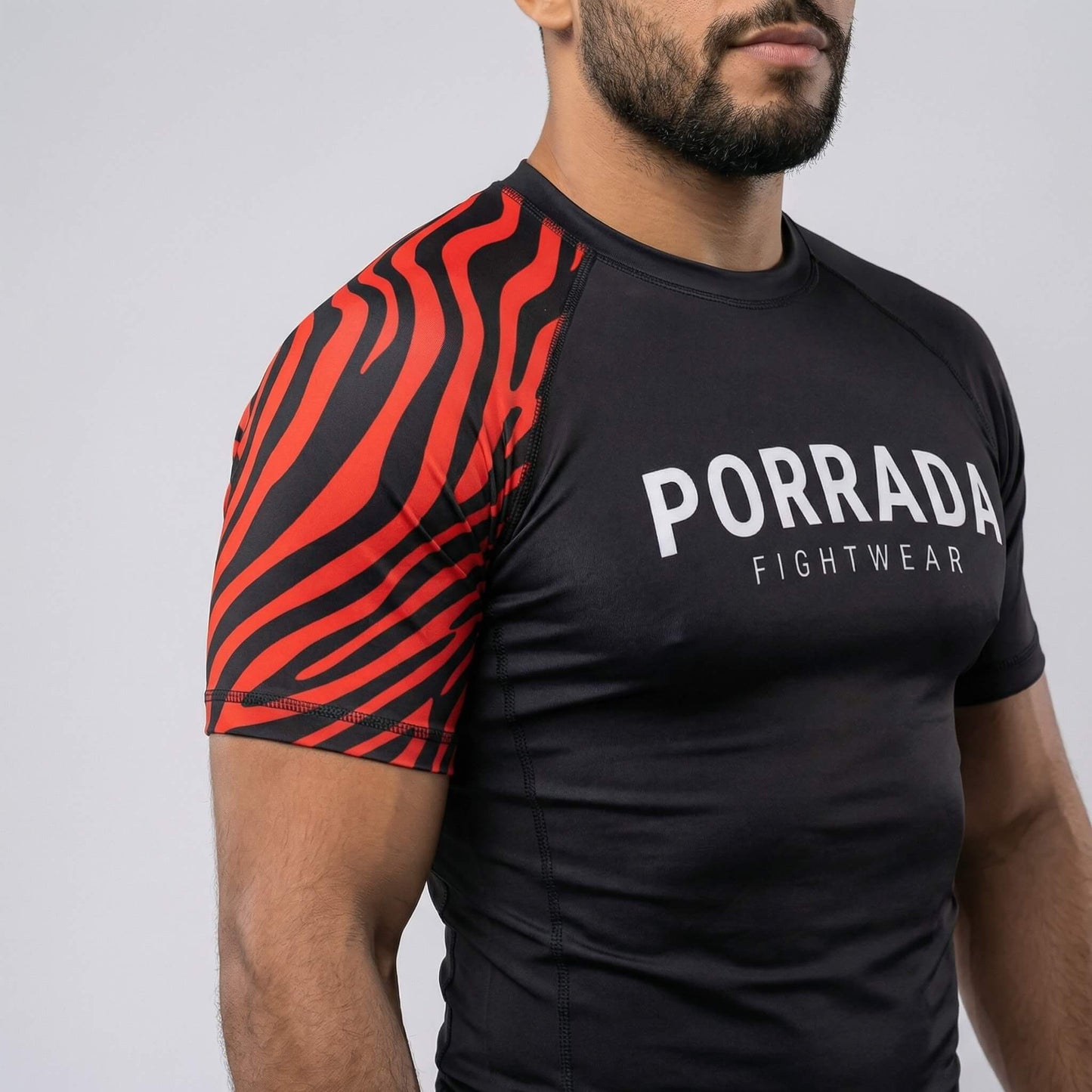 IBJJF RED BLACK RANKED SHORT SLEEVE RASH GUARD
