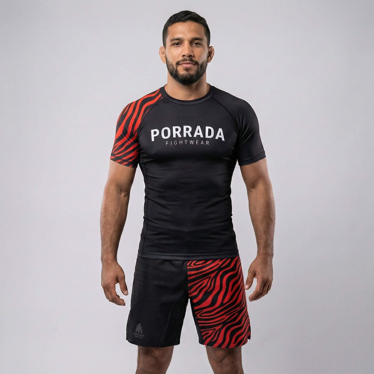 IBJJF RED BLACK RANKED SHORT SLEEVE RASH GUARD