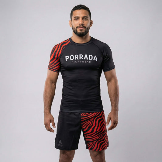IBJJF RED BLACK RANKED SHORT SLEEVE RASH GUARD