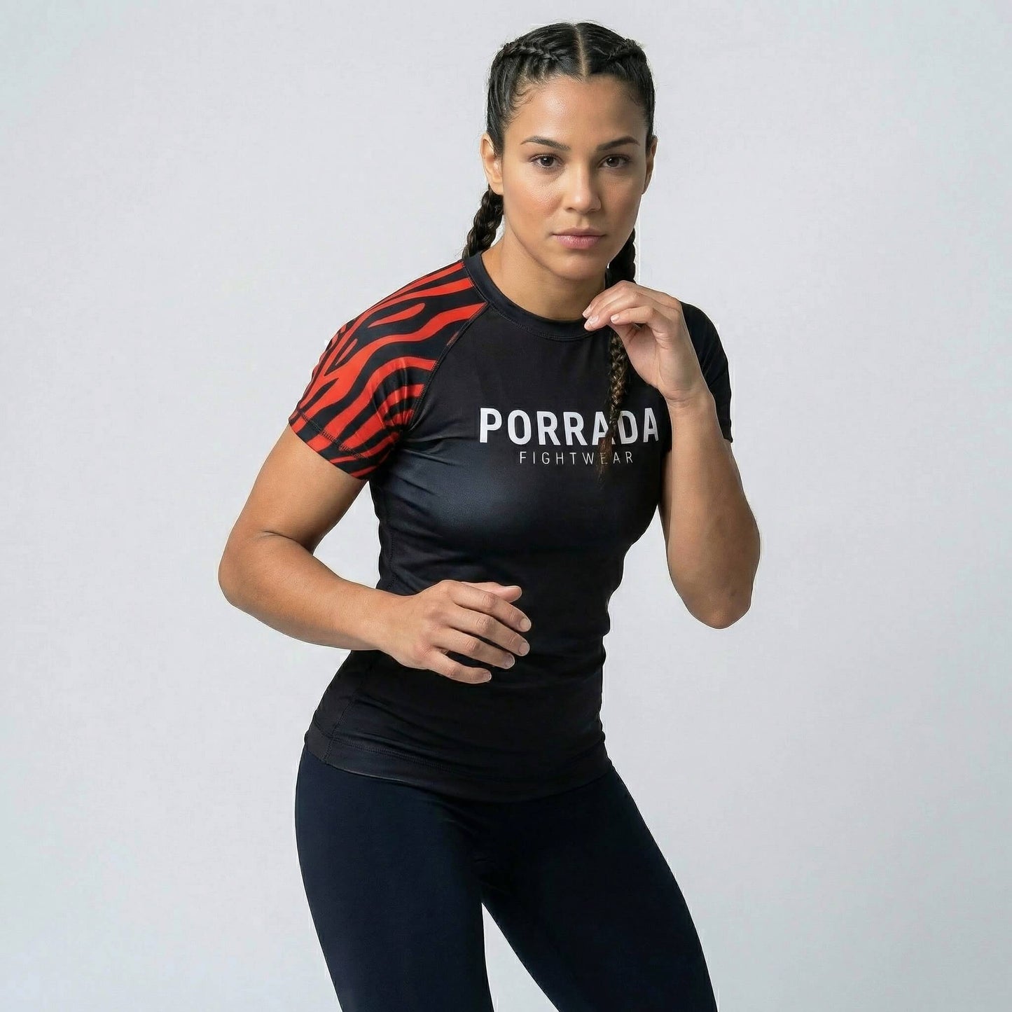 IBJJF RED BLACK RANKED WOMEN SHORT SLEEVE RASH GUARD