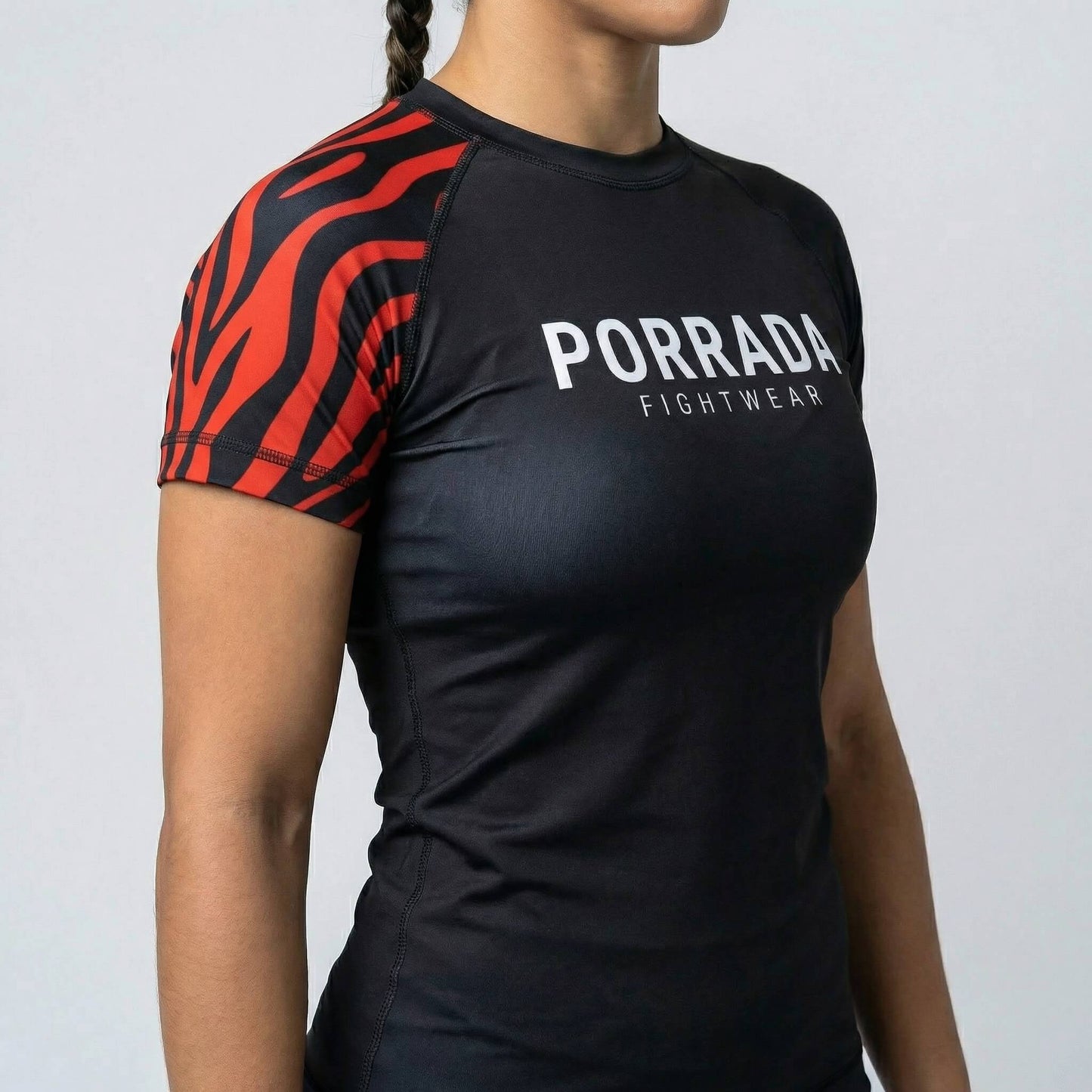 IBJJF RED BLACK RANKED WOMEN SHORT SLEEVE RASH GUARD