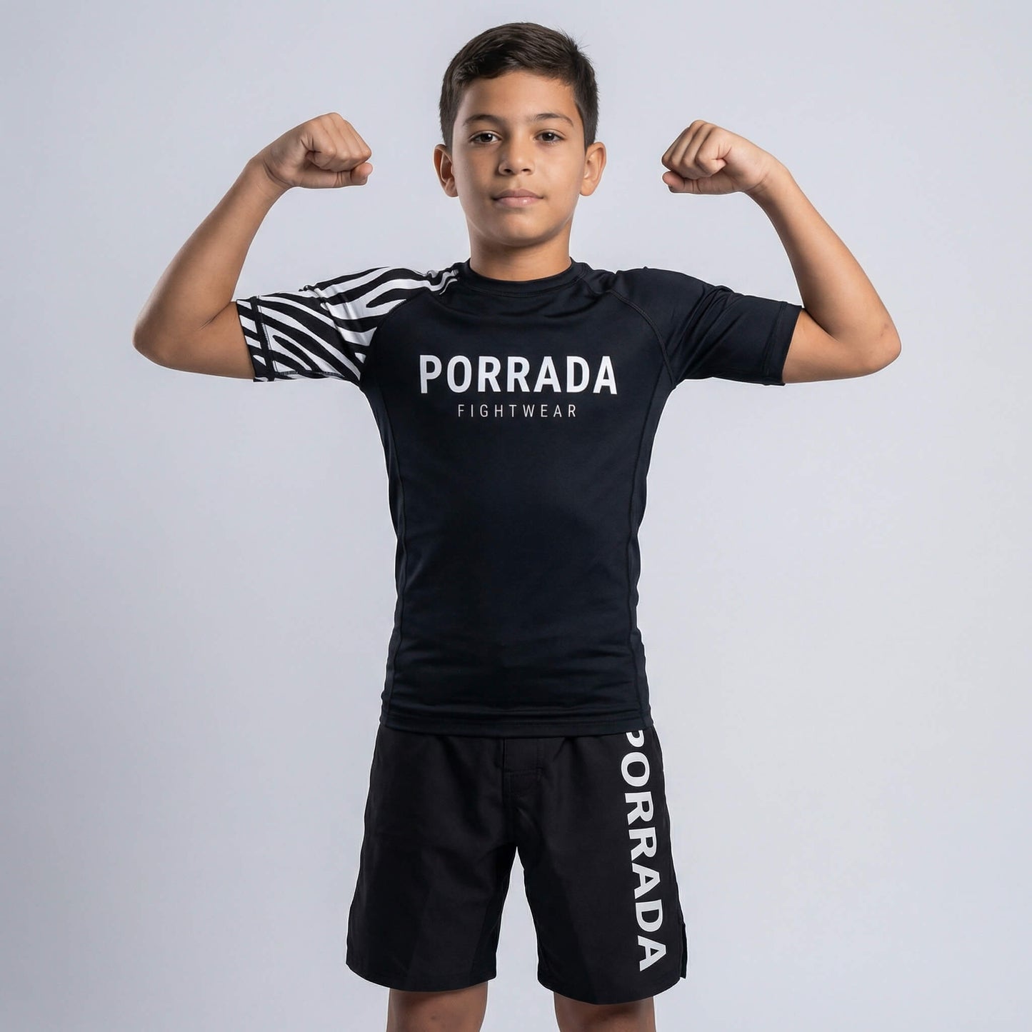 IBJJF WHITE RANKED KIDS SHORT SLEEVE RASH GUARD