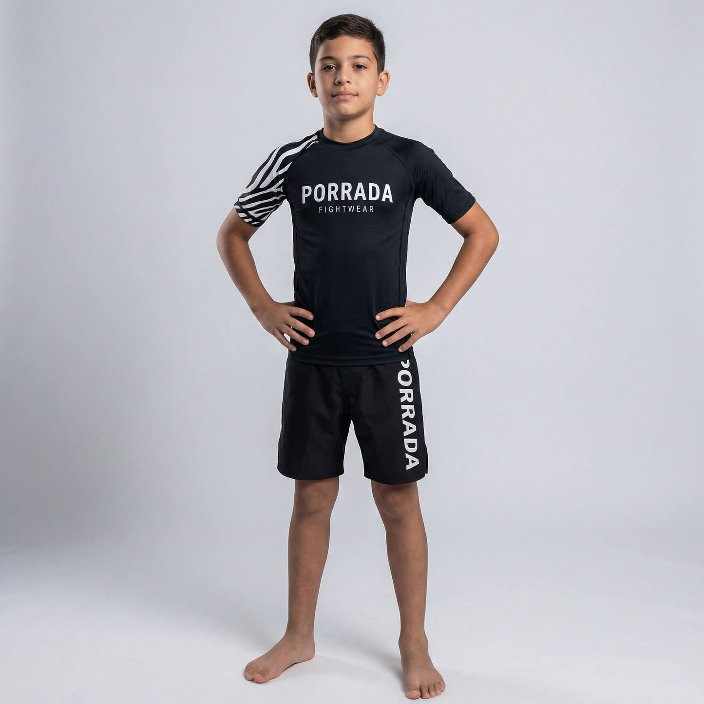 IBJJF WHITE RANKED KIDS SHORT SLEEVE RASH GUARD