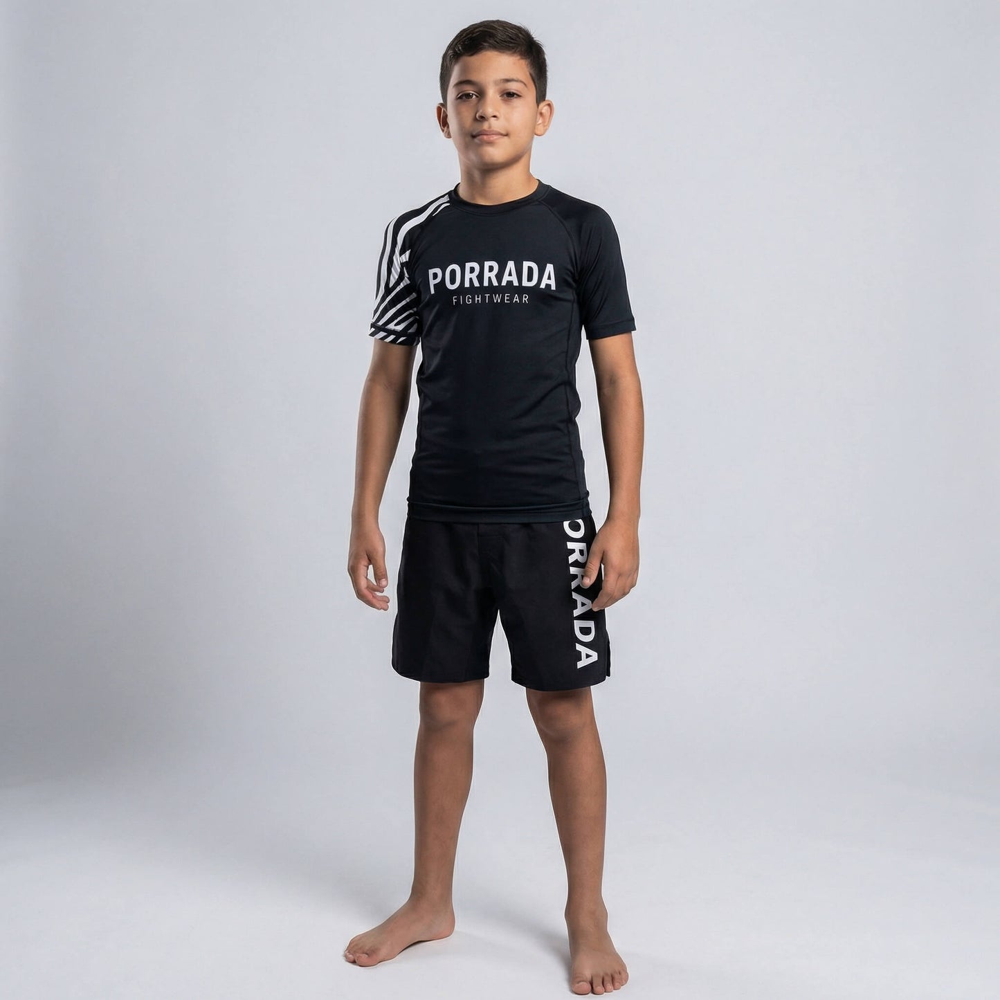 IBJJF WHITE RANKED KIDS SHORT SLEEVE RASH GUARD