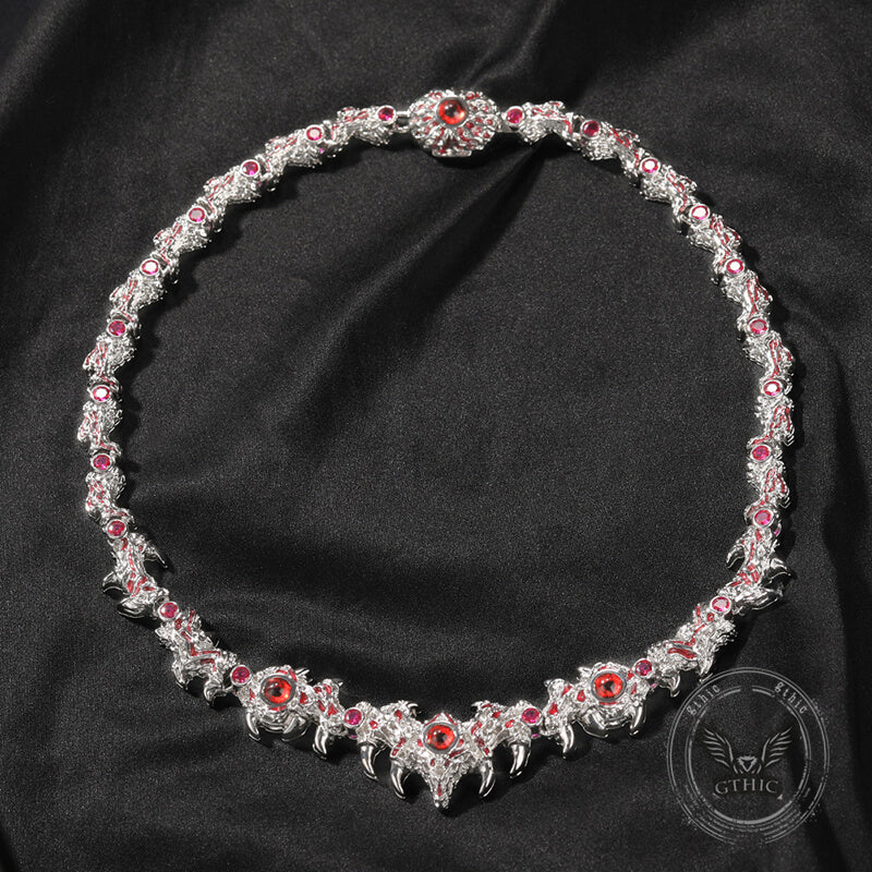 Iced Out Red Eyes Zircon-set Thorn Necklace