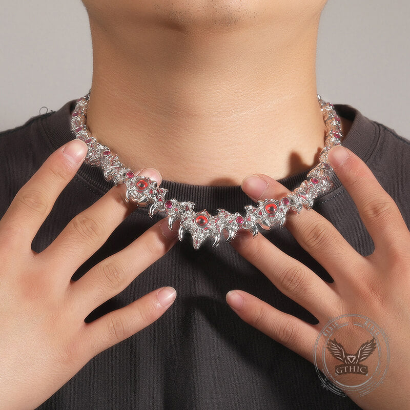 Iced Out Red Eyes Zircon-set Thorn Necklace