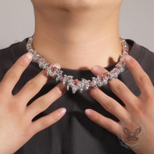 Iced Out Red Eyes Zircon-set Thorn Necklace