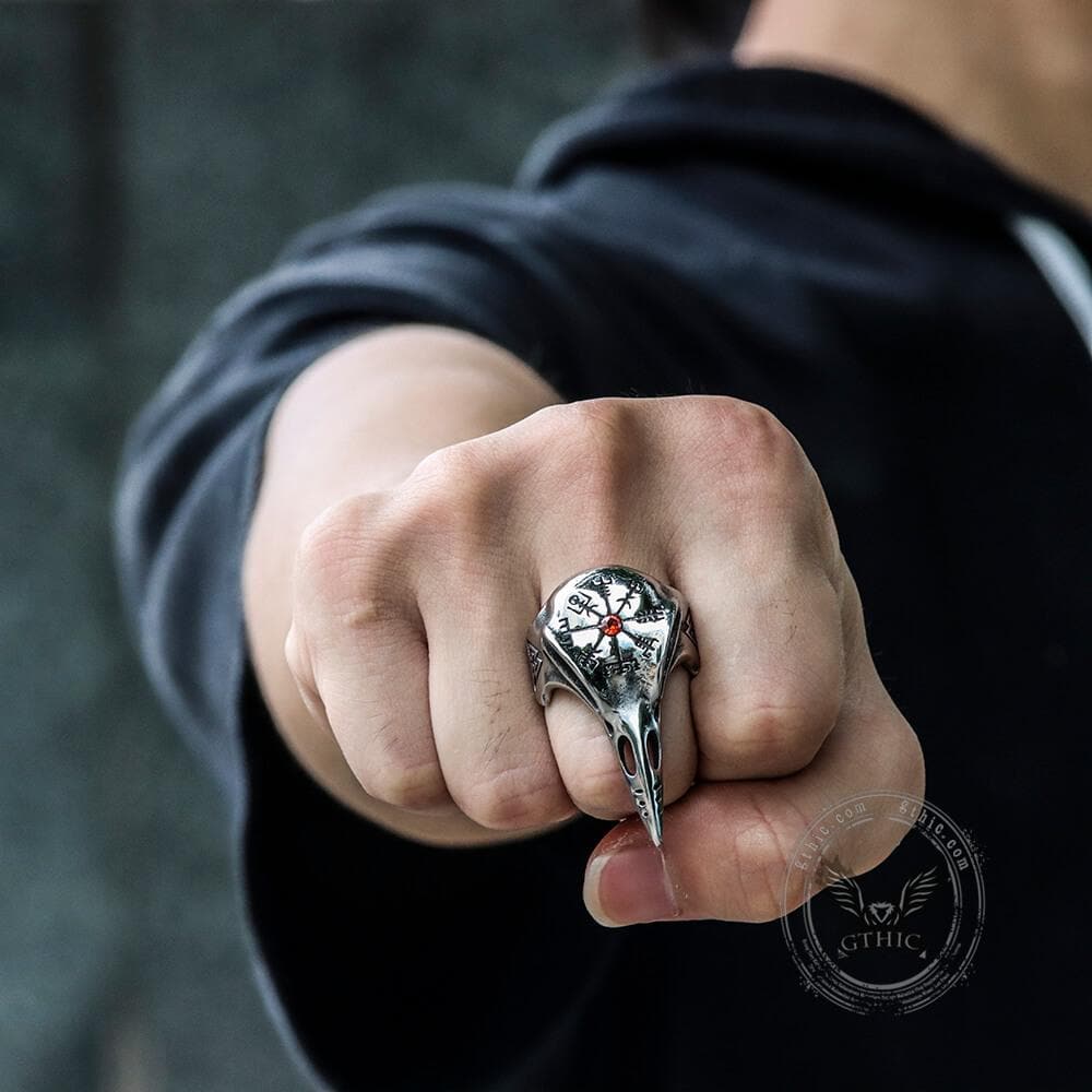 Icelandic Vegvisir Raven Stainless Steel Ring
