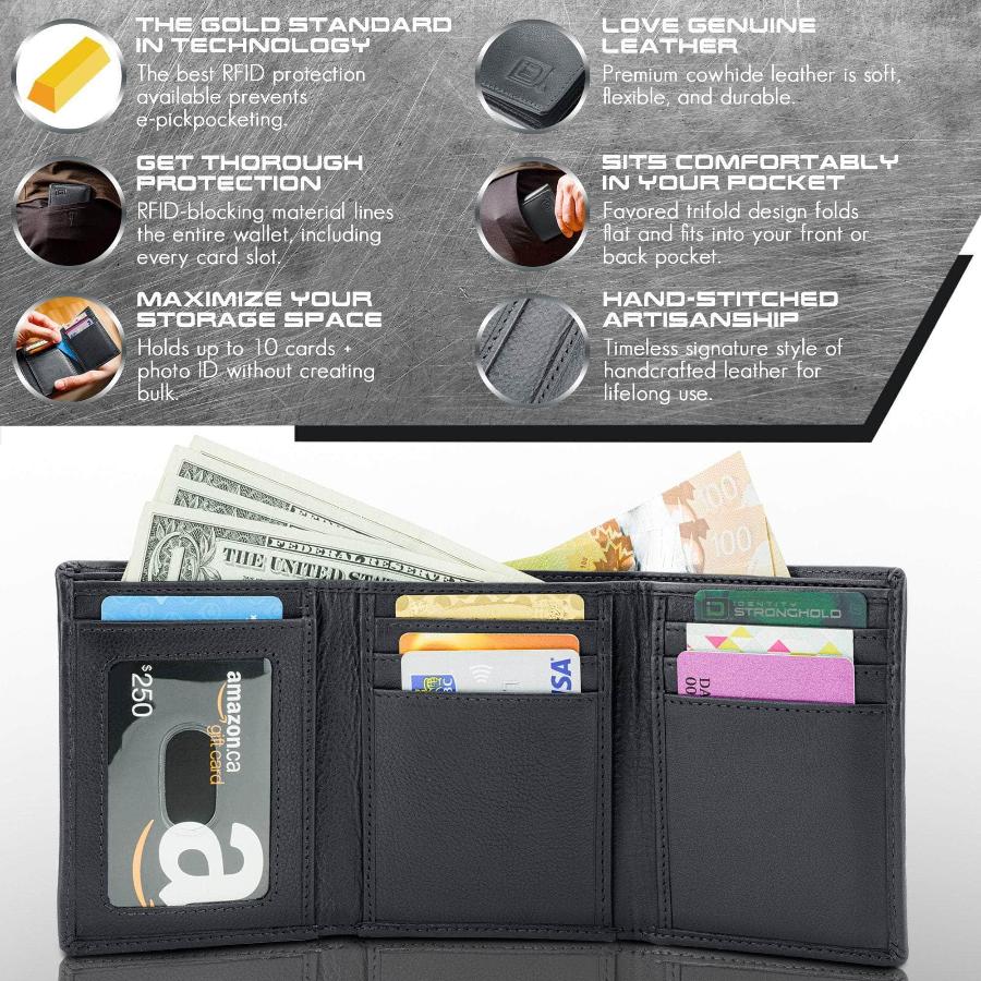 Mens RFID Wallet - Extra Capacity Trifold 7 slot with ID Window