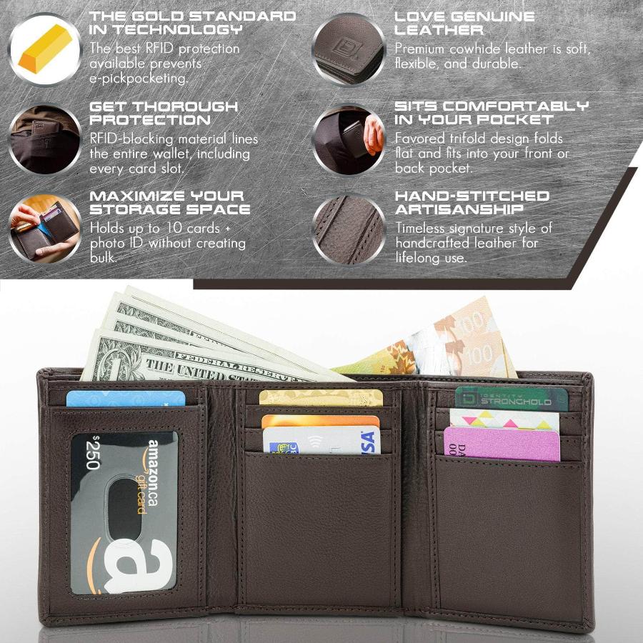 Mens RFID Wallet - Extra Capacity Trifold 7 slot with ID Window