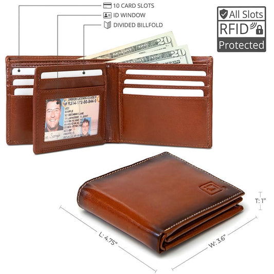 Mens RFID 10 Slot Bifold Wallet with ID Window