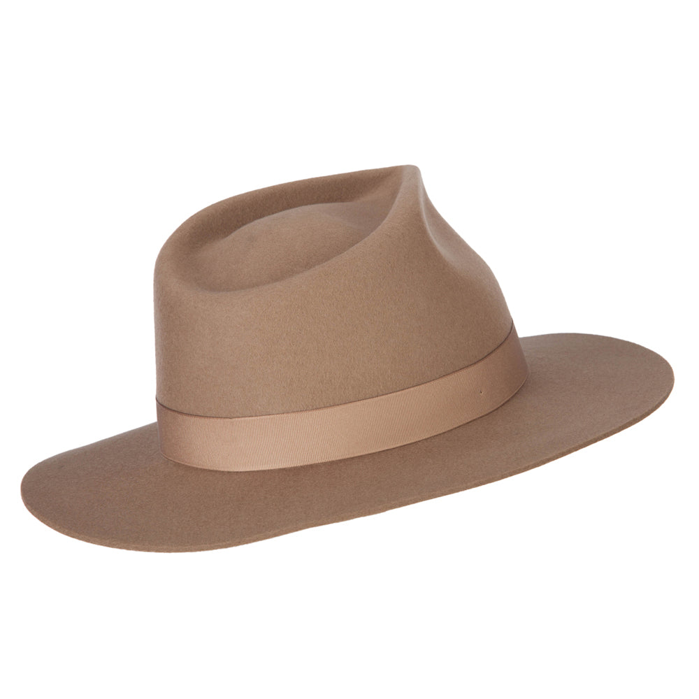 Women's Bow Ribbon Band Pinched Crown Stiff Brim Wool Fedora Hat