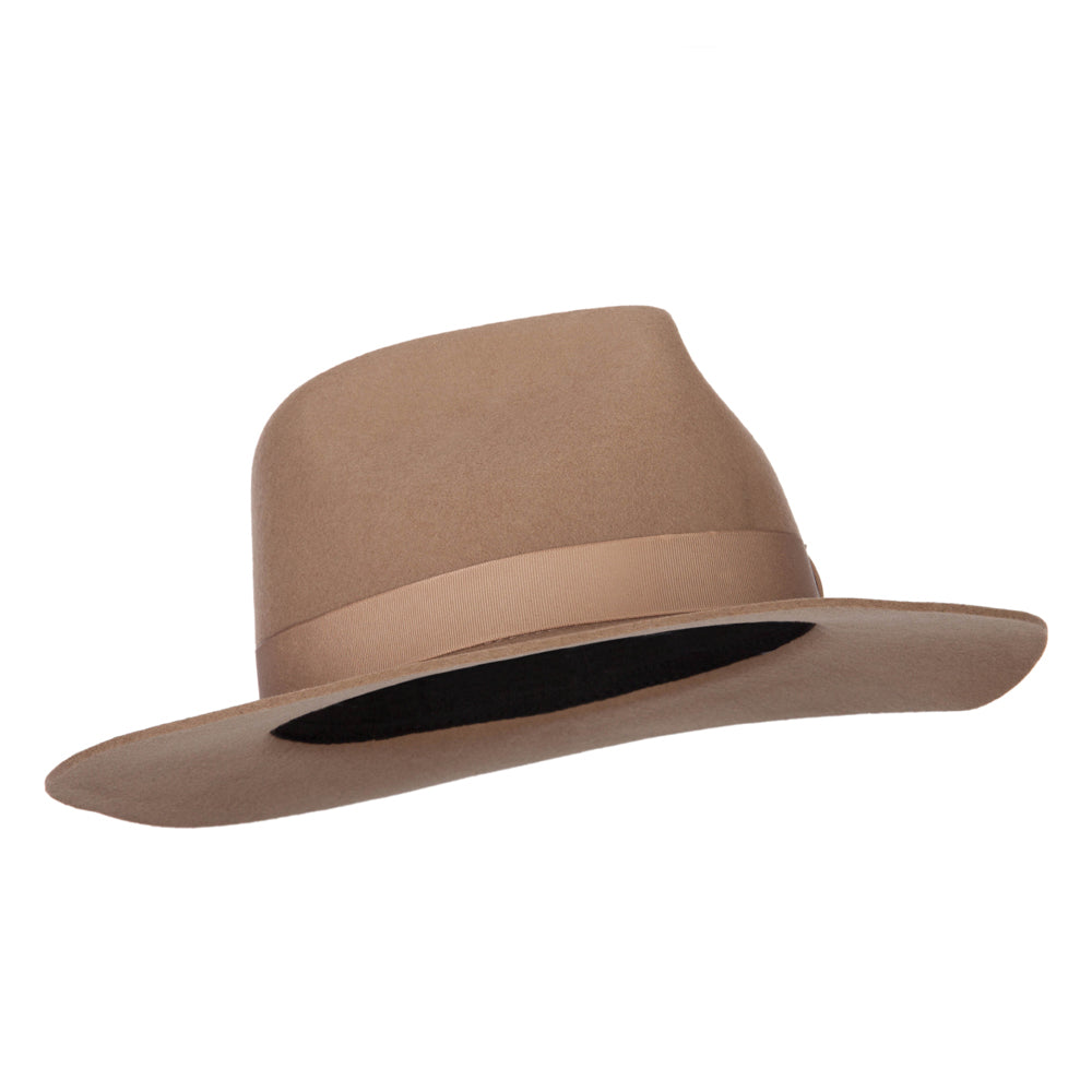 Women's Bow Ribbon Band Pinched Crown Stiff Brim Wool Fedora Hat