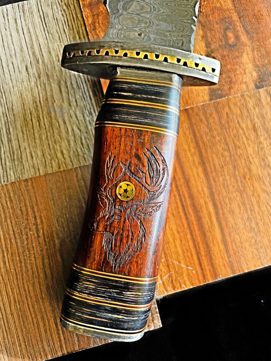 Custom Handmade Damascus Steel Hunting Bowie Knife