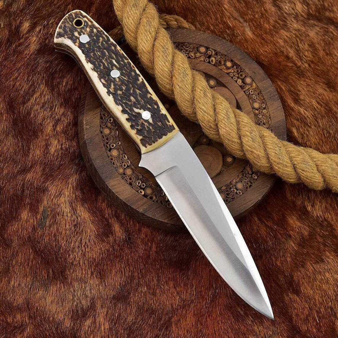 Custom Handmade Fixed Blade Skinning Knife with Leather Sheath