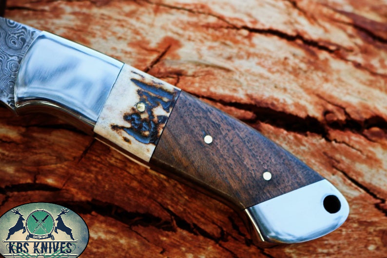 Damascus Steel EDC Guthook Skinner Knife