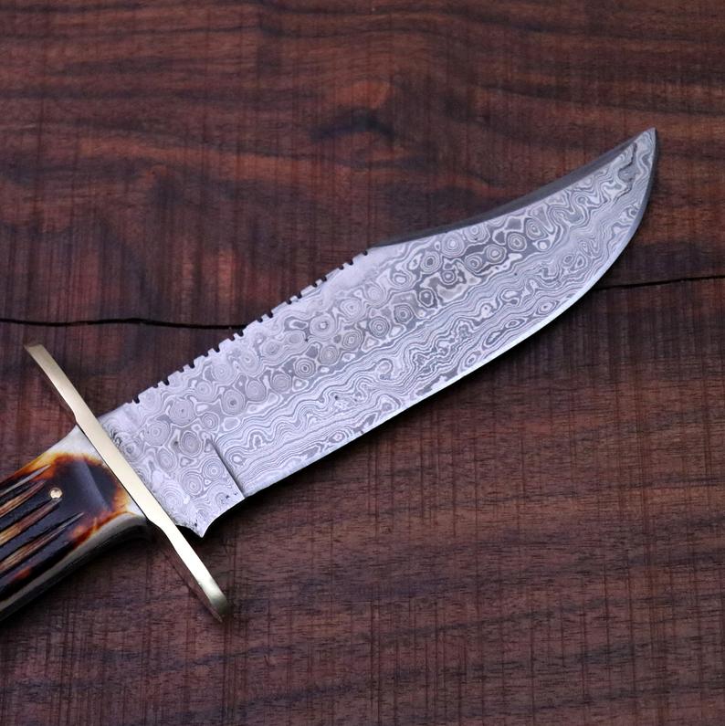 Western Bowie Knife – Handmade 15-Inch Damascus Steel with Bone Handle