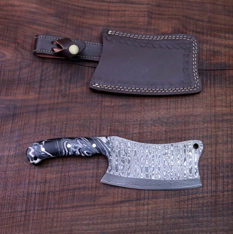 CUSTOM HANDMADE DAMASCUS STEEL CLEAVER KNIFE
