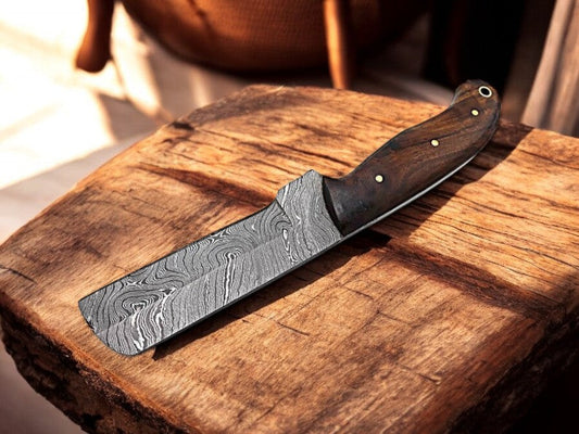 Bull Cutter Knife Sheath – Handmade Damascus Blade & Rosewood Handle | Custom Ranch EDC