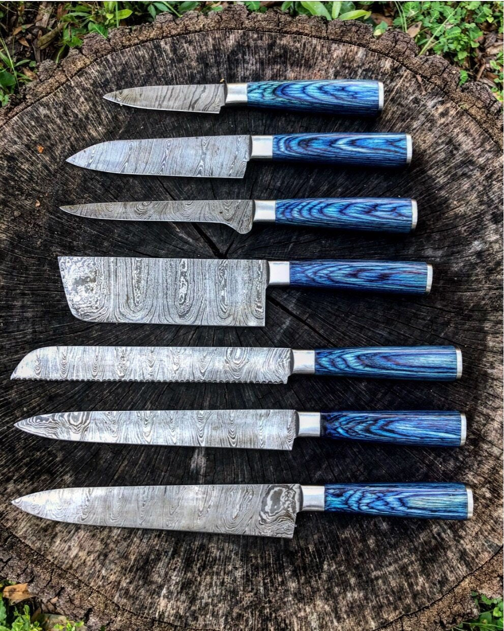 Custom Handmade Damascus Steel Kitchen Knives Set