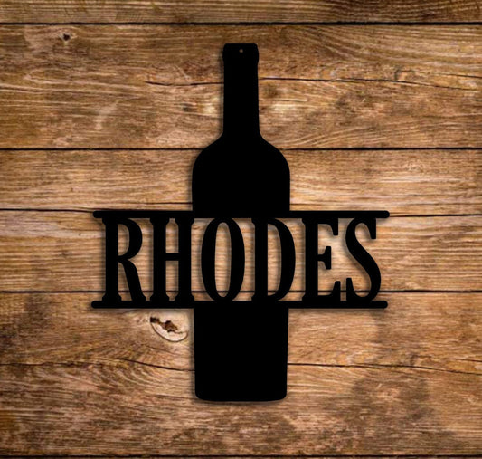 Wine Bottle Custom Monogram Metal Sign, Monogramed Metal Sign, Bar Decor, Home Decor, Kitchen Decor, Wine Bar, Wine Time, Home Bar