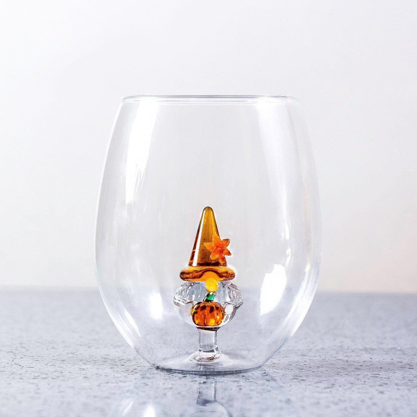 3D Pumpkin Gnome Stemless Wine Glasses