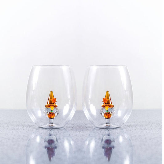 3D Pumpkin Gnome Stemless Wine Glasses