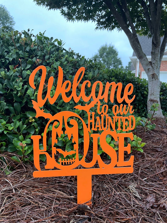 Welcome to our Haunted House Metal Stakes, Metal Powder Coated Outdoor Halloween Decoration, Halloween Decoration, Haunted House Decoration