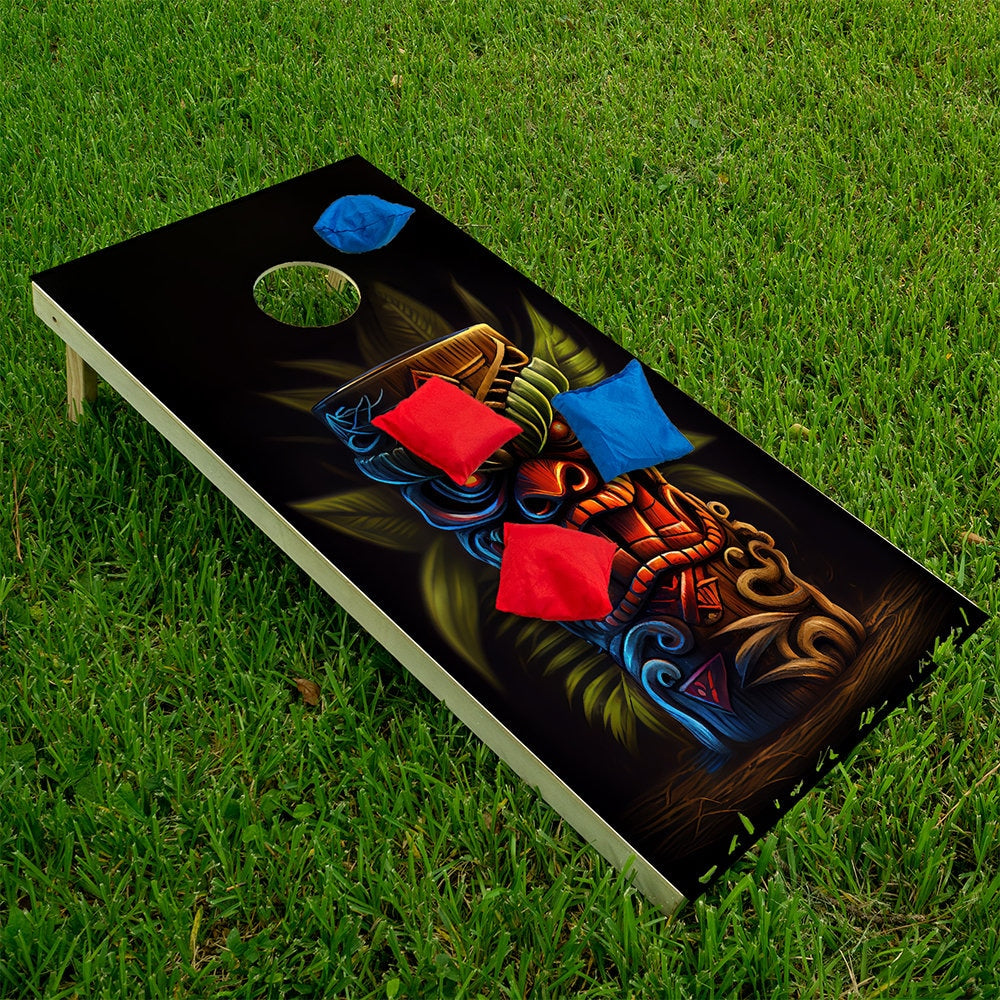 Tropical Tiki Mugs - Cornhole Board Wrap - Set of 2