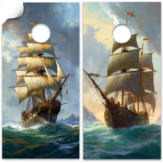 Vintage Sailing Ships Painting - Cornhole Board Wrap - Set of 2